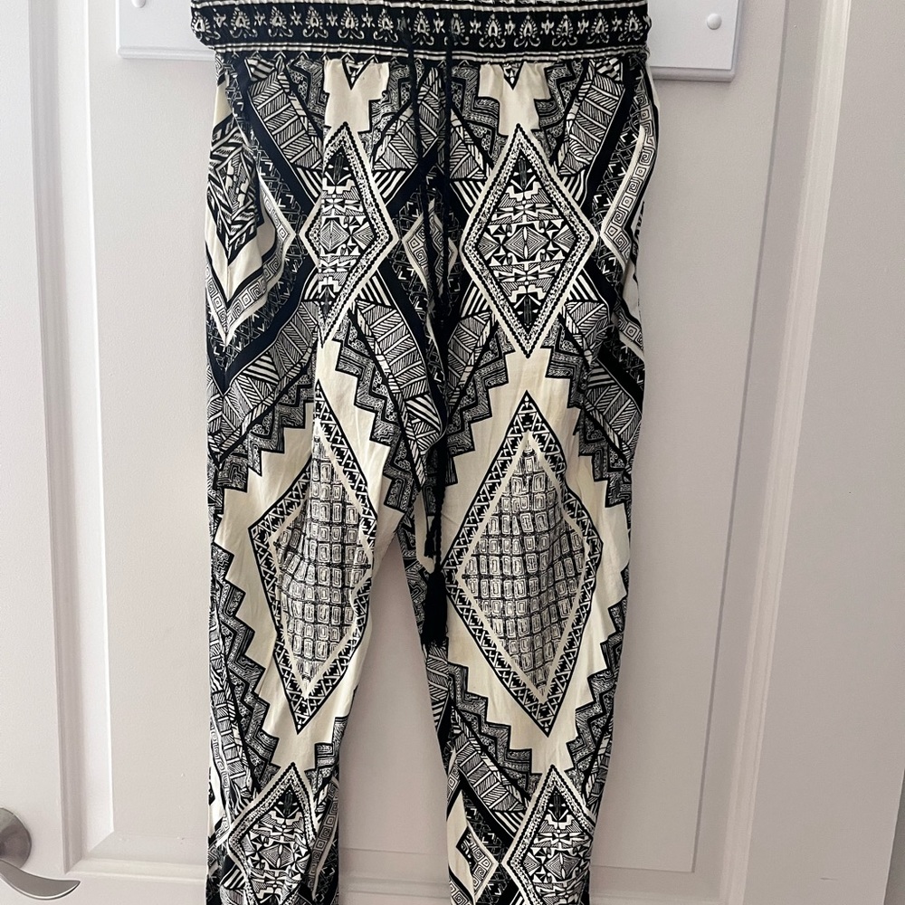 Flying tomato tribal pattern harem pants black and white or cream elastic